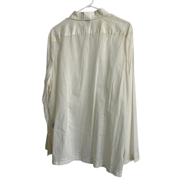 LAUREN Ralph Lauren Women’s White Embroidered Floral Trim Button Down Top Sz XL - Picture 2 of 11